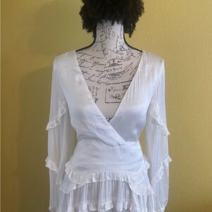 Elegant White Ruffle Wrap Top